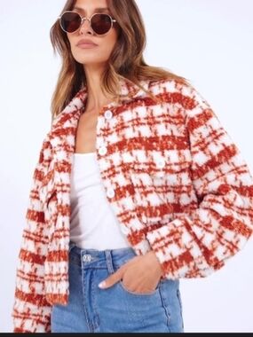 PRETTYGARDEN Women's Fall Plaid Shacket Jacket Faux Fur Lapel Open Front Cropped